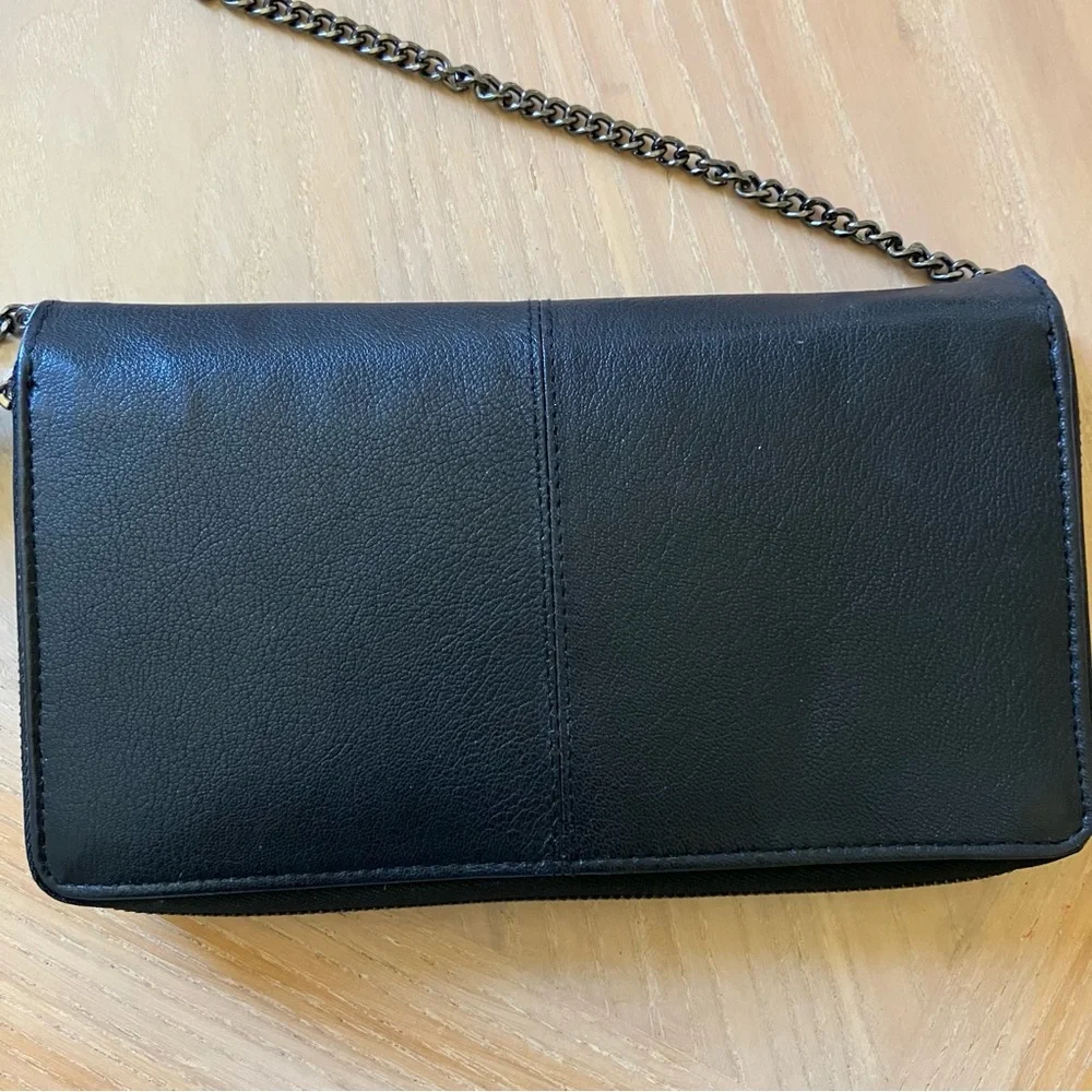 RACHEL ROY Black Faux Leather Wallet Chain Shoulder Bag